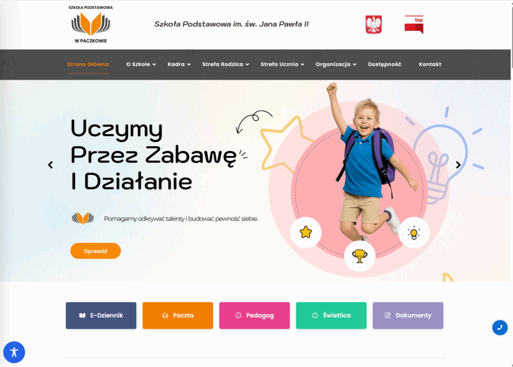 projekt strony internetowej dla szkoły w Paczkowie